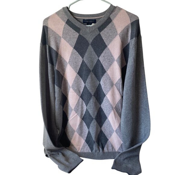 Banana Republic Men L Argyle Silk Cashmere Sweater Academia Preppy Old Money - Picture 1 of 9